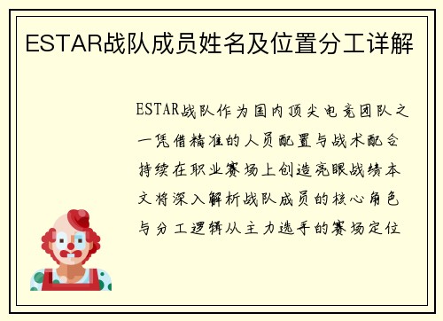 ESTAR战队成员姓名及位置分工详解